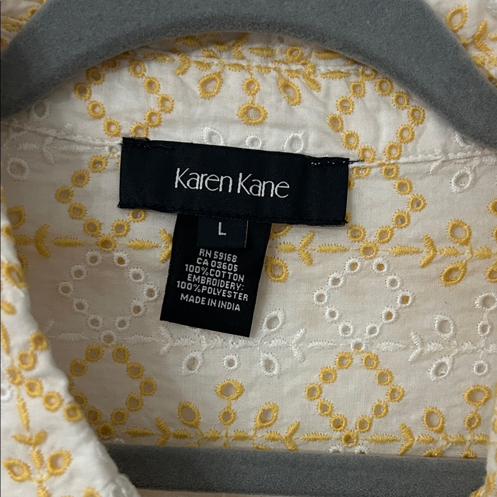 Karen Kane Tie Front Blouse Women’s L Tropic Sun Eyelet Bell Sleeves Spring NWT - Picture 3 of 15